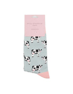 Load image into Gallery viewer, lusciousscarves Miss Sparrow, Cow&#39;s Design Bamboo Socks - Duck Egg

