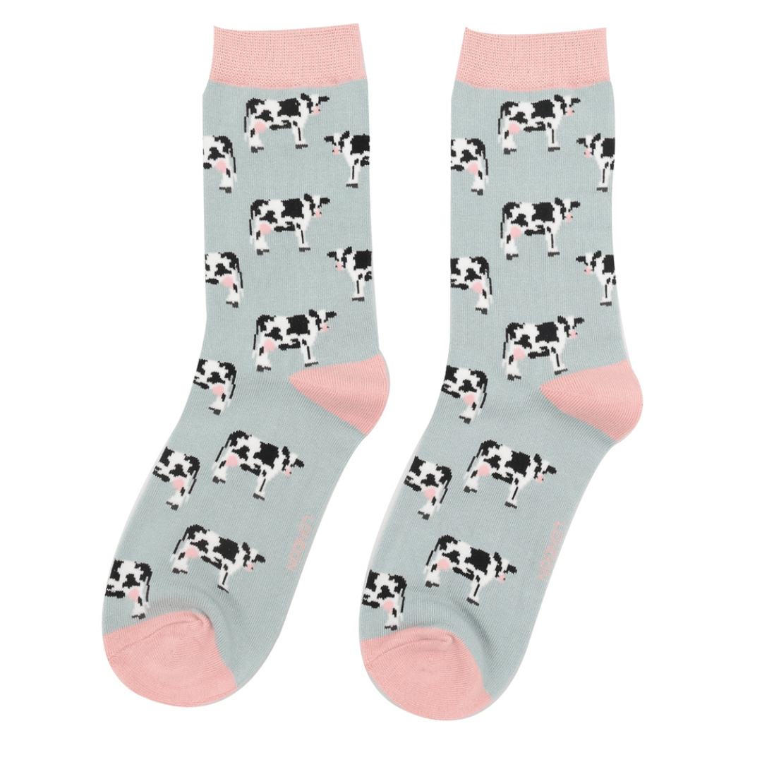 lusciousscarves Miss Sparrow, Cow's Design Bamboo Socks - Duck Egg