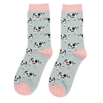 Load image into Gallery viewer, lusciousscarves Miss Sparrow, Cow&#39;s Design Bamboo Socks - Duck Egg

