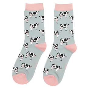 lusciousscarves Miss Sparrow, Cow's Design Bamboo Socks - Duck Egg