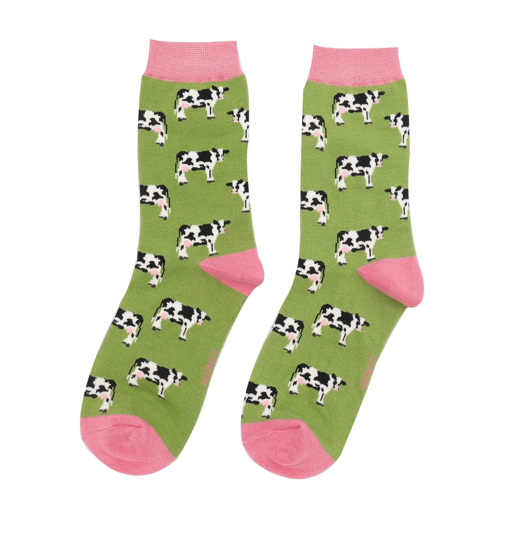 lusciousscarves Miss Sparrow, Cow's Design Bamboo Socks - Green