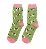 Load image into Gallery viewer, lusciousscarves Miss Sparrow, Cow&#39;s Design Bamboo Socks - Green

