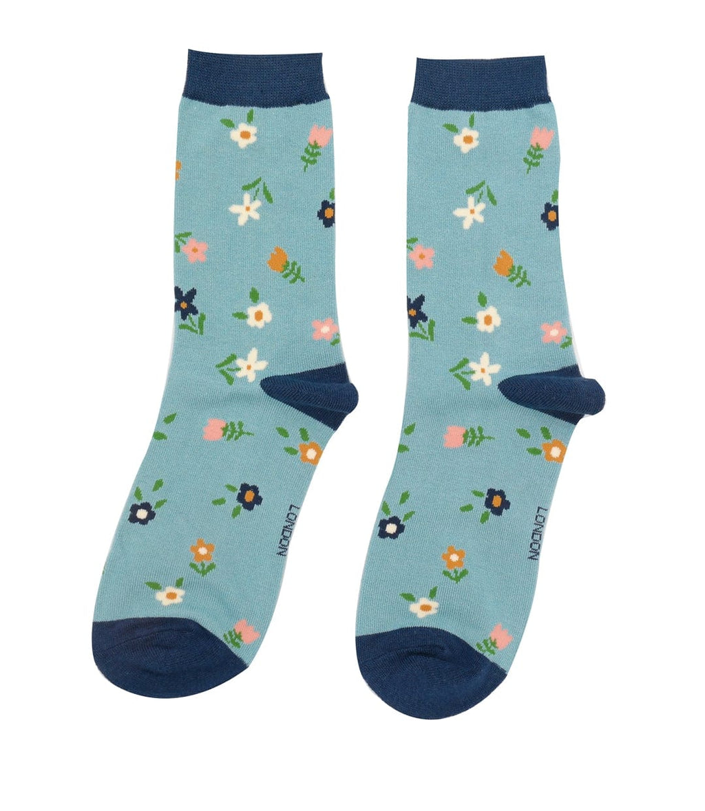 lusciousscarves Miss Sparrow Ditzy Floral Flowers Bamboo Socks - Duck Egg