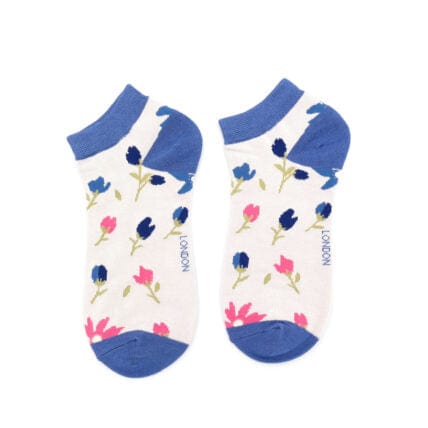 Miss Sparrow Floral Design Bamboo Trainer Socks Silver Grey