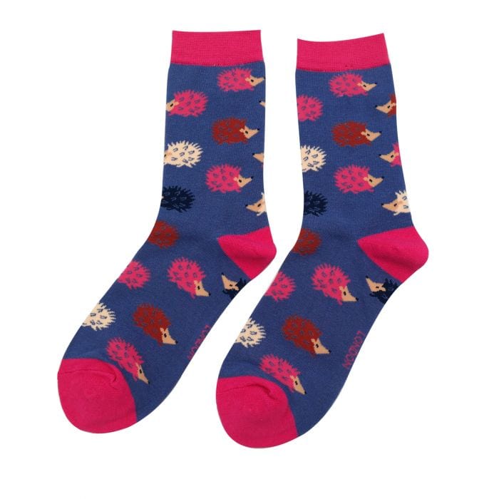 lusciousscarves Miss Sparrow Hedgehogs Bamboo Socks , Ladies -Blue