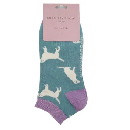 lusciousscarves Miss Sparrow Labradors Design Bamboo Trainer Socks - Blue