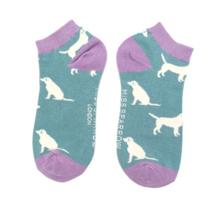 lusciousscarves Miss Sparrow Labradors Design Bamboo Trainer Socks - Blue