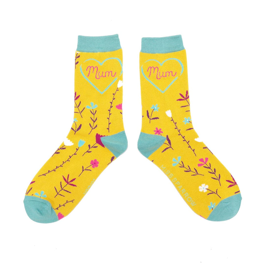 lusciousscarves Miss Sparrow Ladies Bamboo Socks Mum Design Yellow