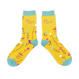 lusciousscarves Miss Sparrow Ladies Bamboo Socks Mum Design Yellow