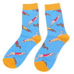 Load image into Gallery viewer, lusciousscarves Miss Sparrow Ladies Bamboo Socks, Wild Swimmers Design, Blue
