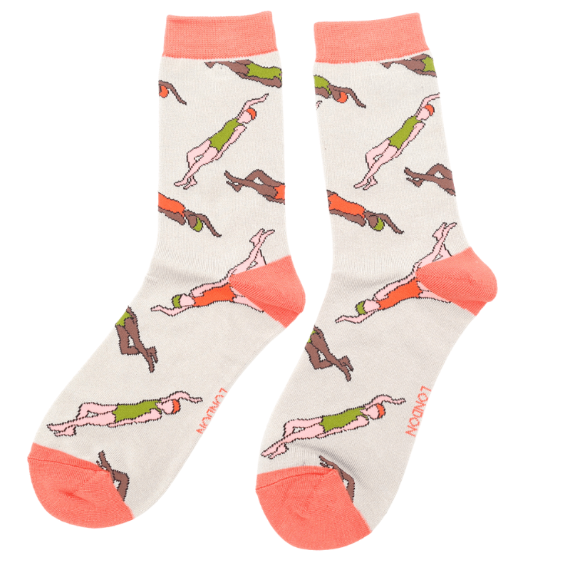 lusciousscarves Miss Sparrow Ladies Bamboo Socks, Wild Swimmers Design, Grey