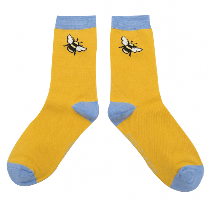 lusciousscarves Miss Sparrow Ladies Bee Design Bamboo Socks-Yellow
