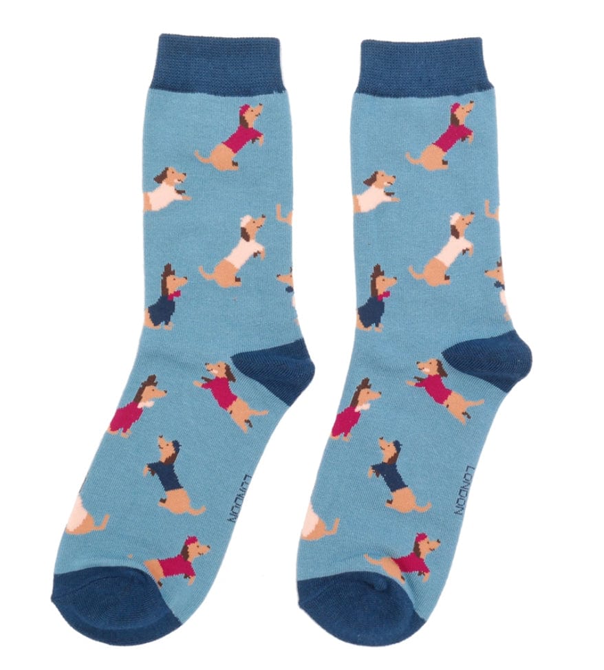 lusciousscarves Miss Sparrow Ladies Dachshund Bamboo Socks, Blue