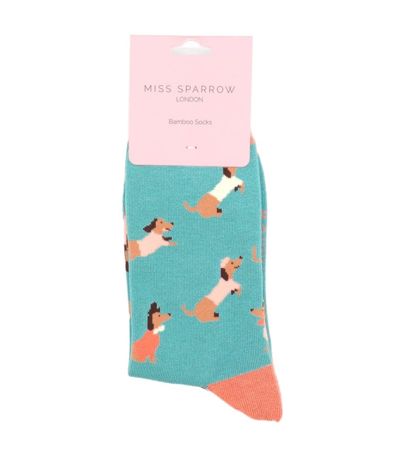 lusciousscarves Miss Sparrow Ladies Dachshund Bamboo Socks, Duck Egg