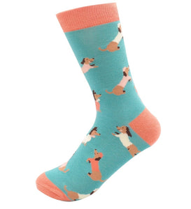 lusciousscarves Miss Sparrow Ladies Dachshund Bamboo Socks, Duck Egg