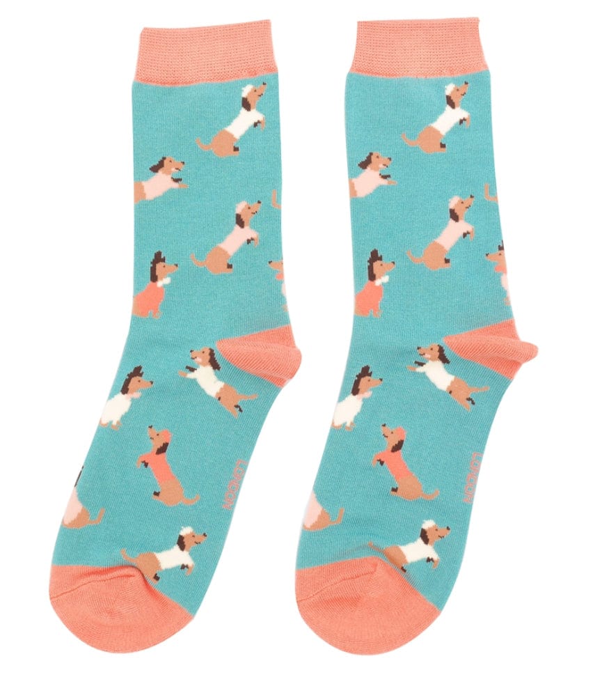 lusciousscarves Miss Sparrow Ladies Dachshund Bamboo Socks, Duck Egg