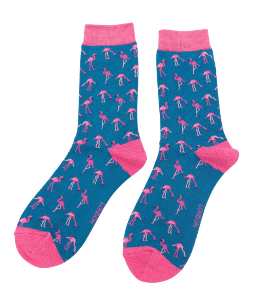 lusciousscarves Miss Sparrow Ladies Flamingos Bamboo Socks, Blue
