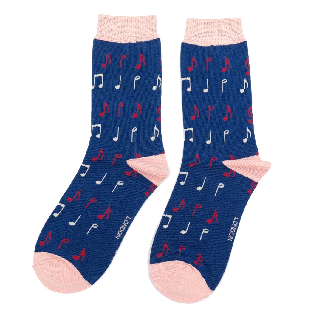 lusciousscarves Miss Sparrow Ladies Socks Music Notes Design, Navy Blue