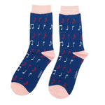 Load image into Gallery viewer, lusciousscarves Miss Sparrow Ladies Socks Music Notes Design, Navy Blue
