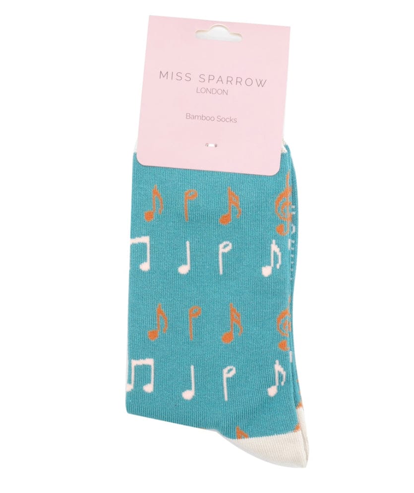 lusciousscarves Miss Sparrow Ladies Socks Music Notes Design, Teal
