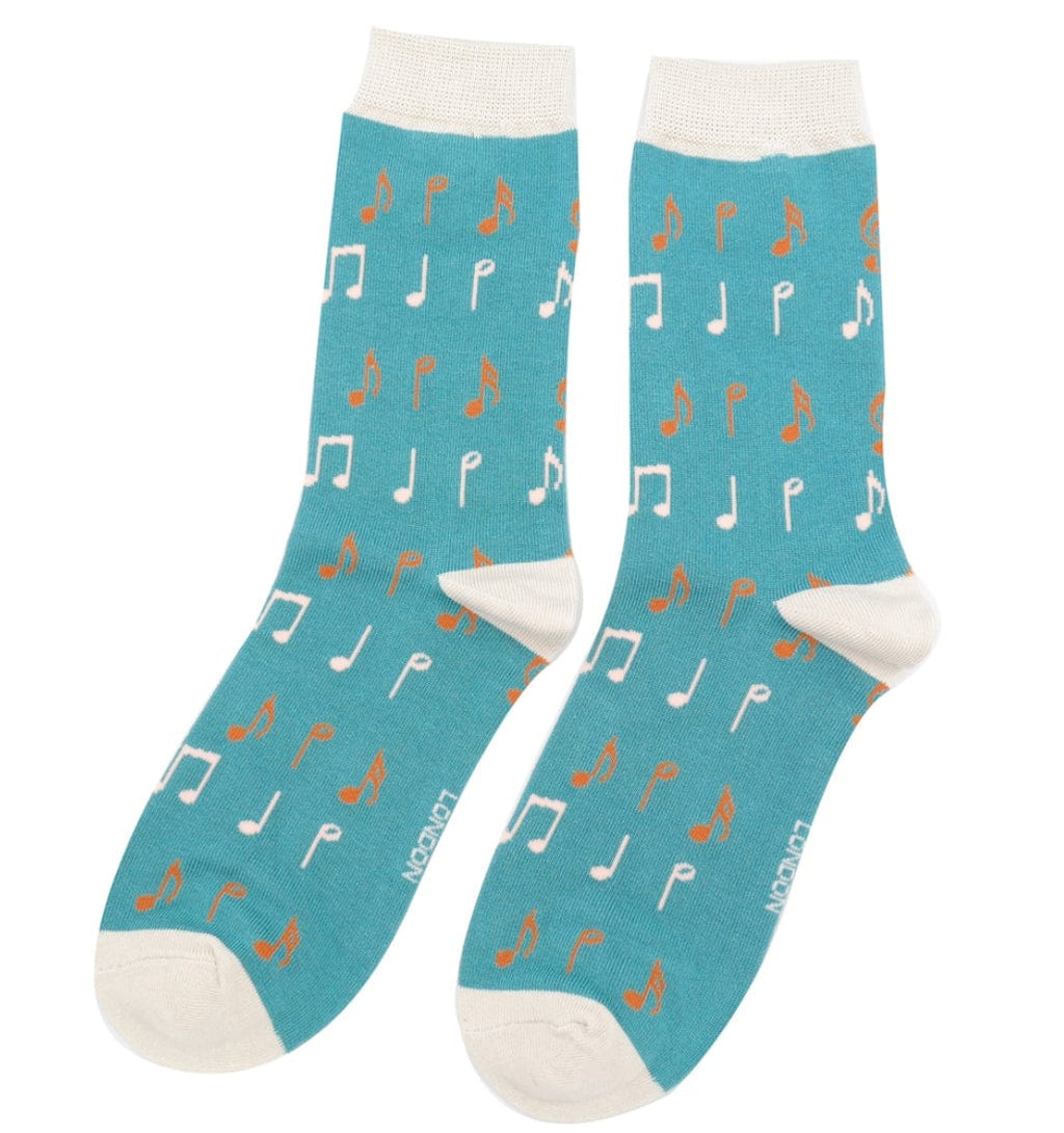 lusciousscarves Miss Sparrow Ladies Socks Music Notes Design, Teal