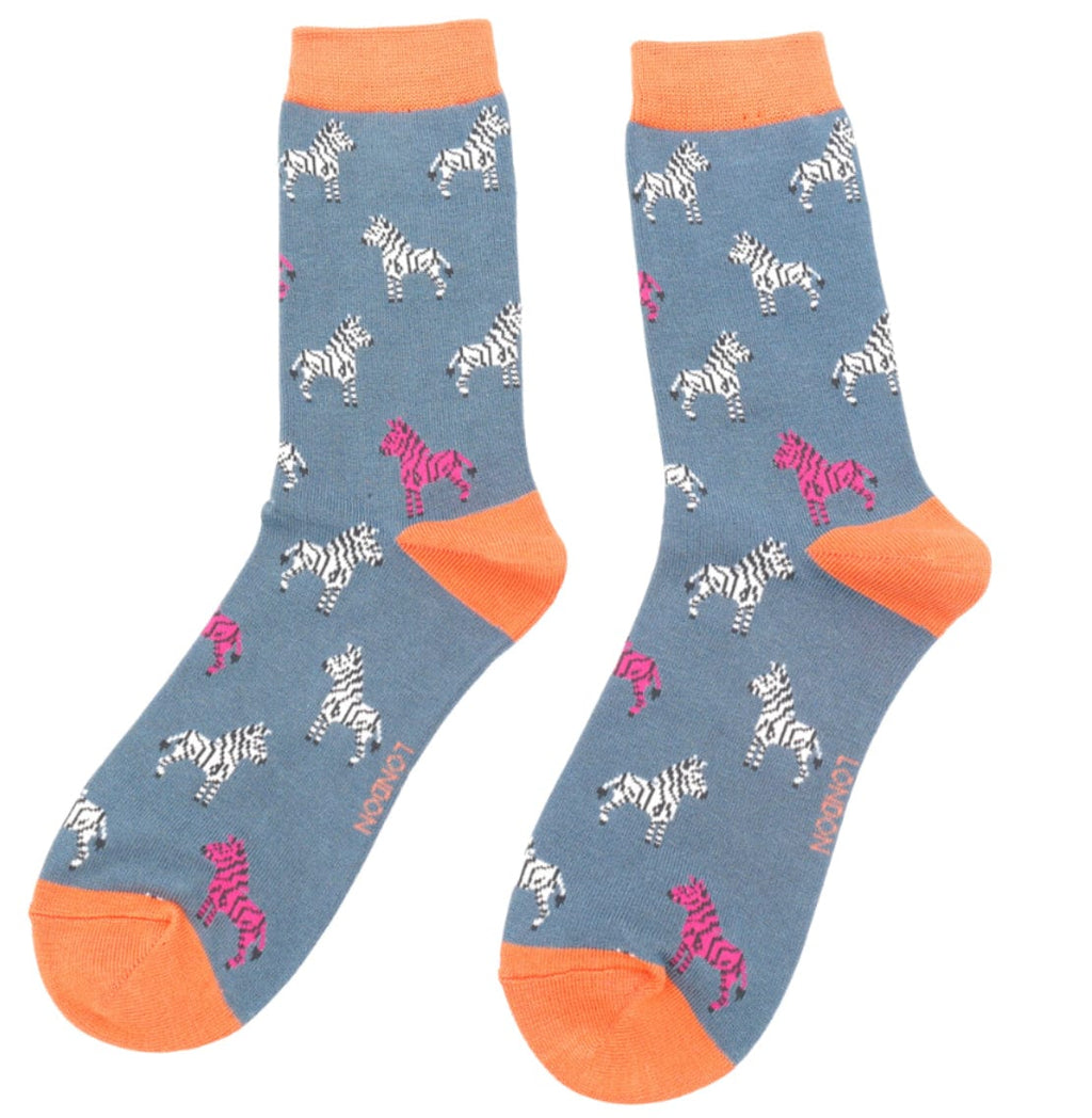 lusciousscarves Miss Sparrow Ladies' Zebras Design Bamboo Socks Denim