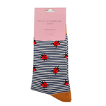 Load image into Gallery viewer, lusciousscarves Miss Sparrow Ladybirds Bamboo Socks, Ladies Navy Stripes
