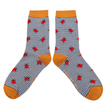 Load image into Gallery viewer, lusciousscarves Miss Sparrow Ladybirds Bamboo Socks, Ladies Navy Stripes
