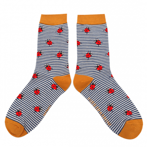lusciousscarves Miss Sparrow Ladybirds Bamboo Socks, Ladies Navy Stripes