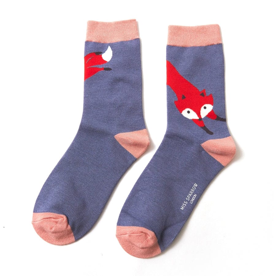 lusciousscarves Miss Sparrow Leaping Fox Bamboo Socks - Blue