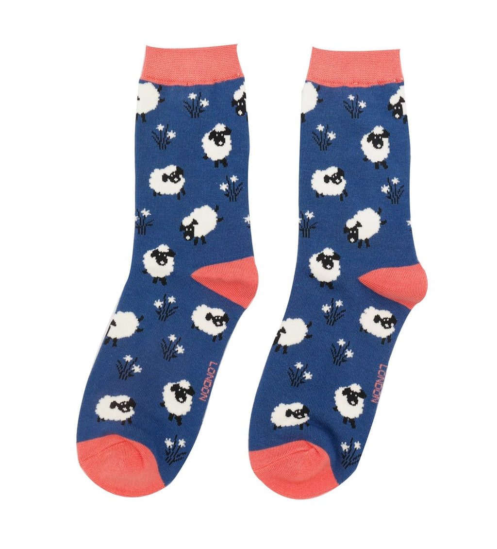 lusciousscarves Miss Sparrow Leaping Sheep Bamboo Socks - Blue