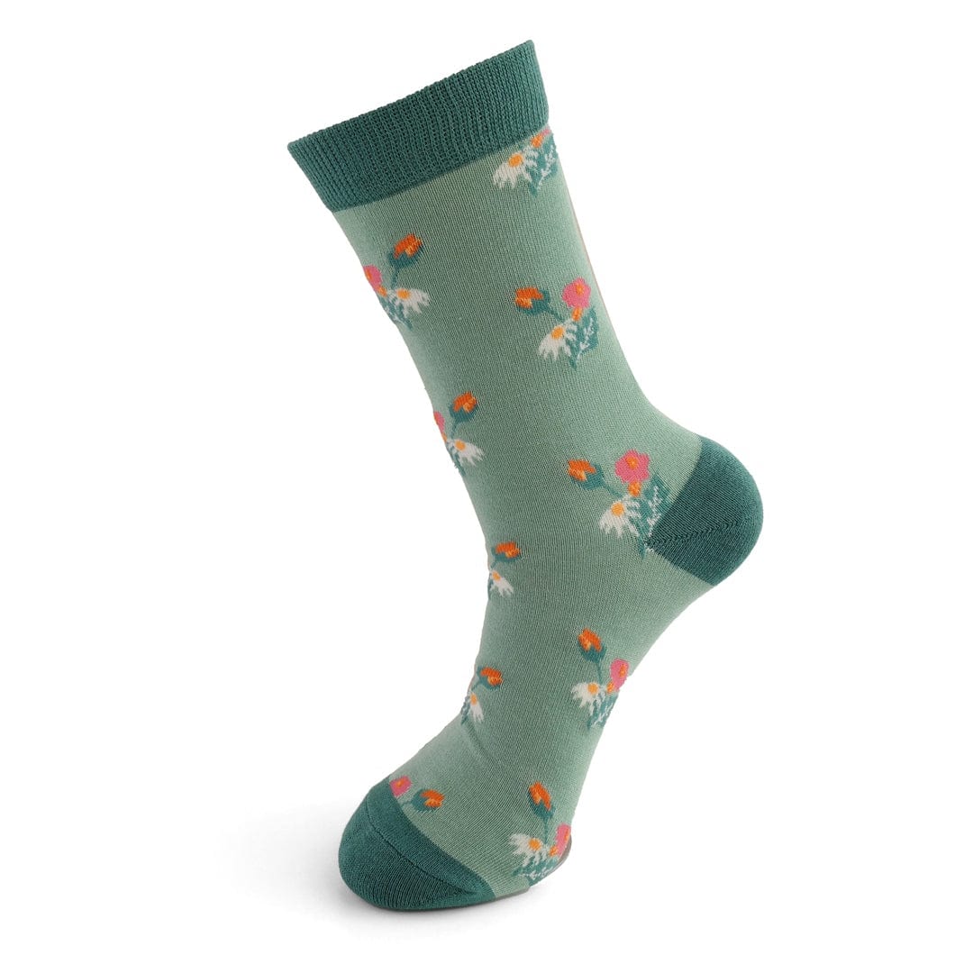 lusciousscarves Miss Sparrow Mini Floral Design Bamboo Socks , Ladies , Duck Egg