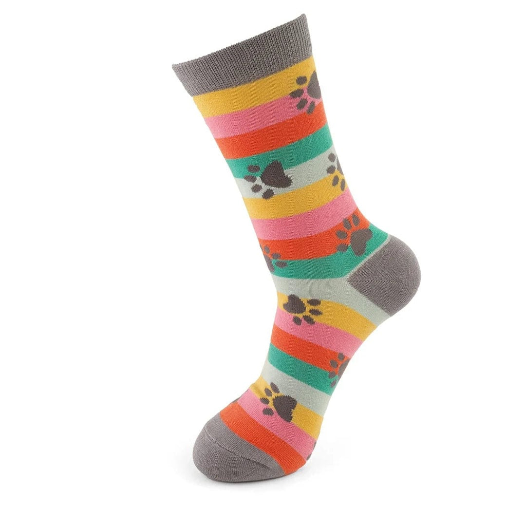 lusciousscarves Miss Sparrow Paw Prints and Stripes Design Bamboo Socks , Ladies , Grey