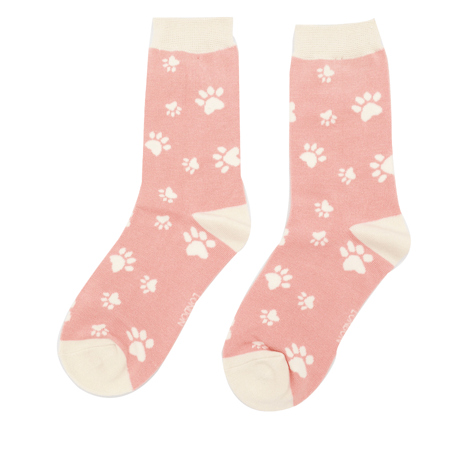 lusciousscarves Miss Sparrow Paw Prints Bamboo Socks - Pink