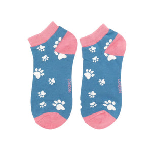 lusciousscarves Miss Sparrow Paw Prints Bamboo Trainer Socks - Blue