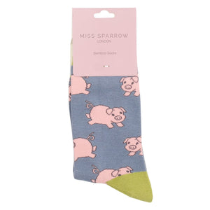 lusciousscarves Miss Sparrow Pigs Design Bamboo Socks - Cornwall Blue
