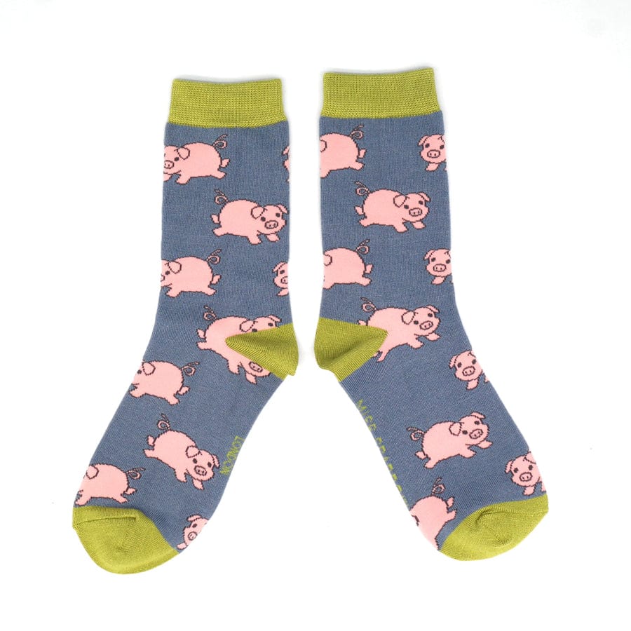 lusciousscarves Miss Sparrow Pigs Design Bamboo Socks - Cornwall Blue