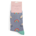 Load image into Gallery viewer, lusciousscarves Miss Sparrow Rainbows and Hedgehogs Design Bamboo Socks , Ladies , Dusky Blue
