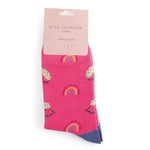 Load image into Gallery viewer, lusciousscarves Miss Sparrow Rainbows and Hedgehogs Design Bamboo Socks , Ladies , Hot Pink
