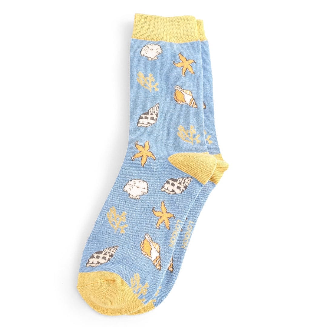 lusciousscarves Miss Sparrow Seashells Design Bamboo Socks , Ladies , Powder Blue