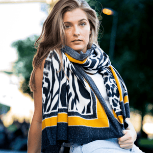 lusciousscarves Miss Sparrow Yellow and Black Animal Print Warm Scarf.