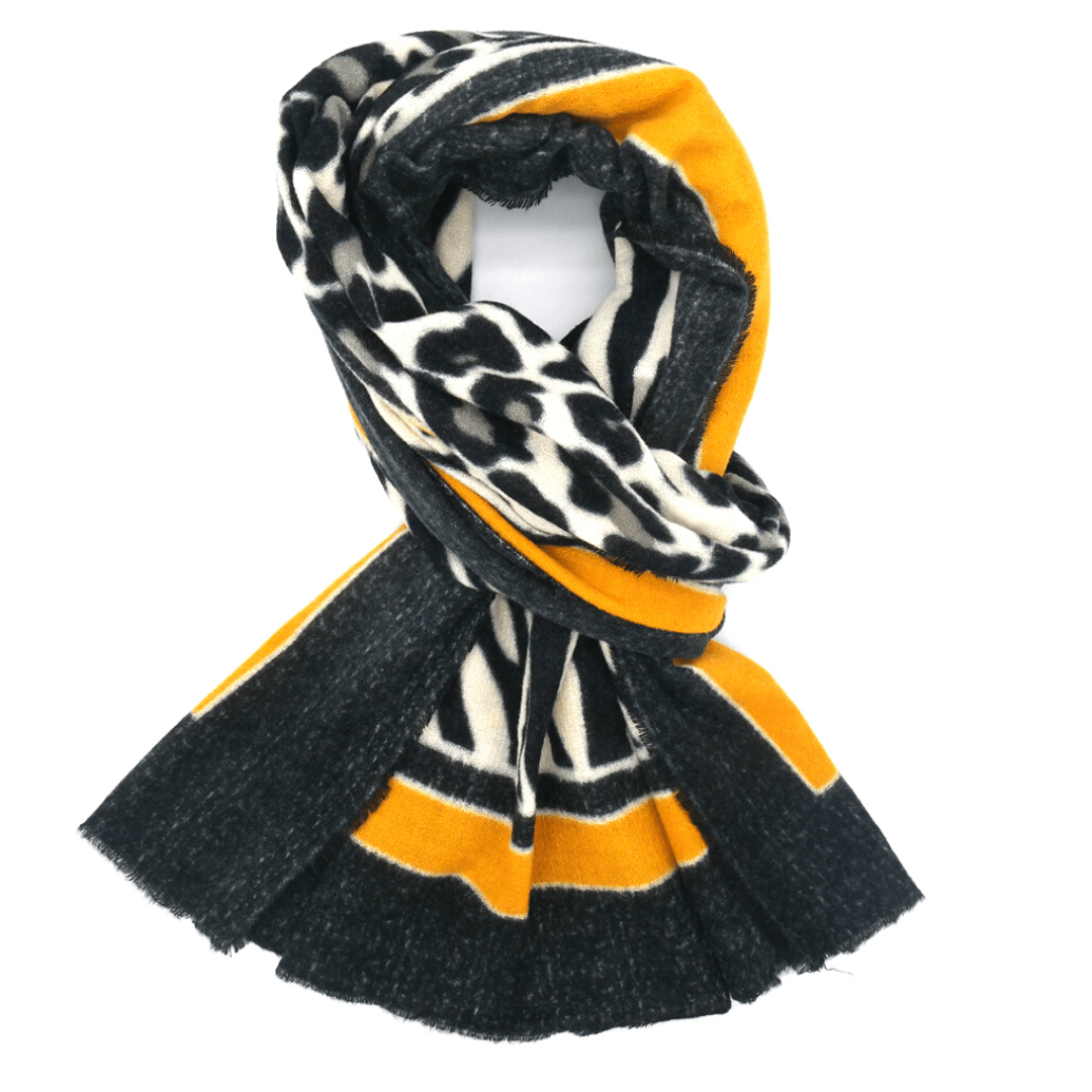 lusciousscarves Miss Sparrow Yellow and Black Animal Print Warm Scarf.