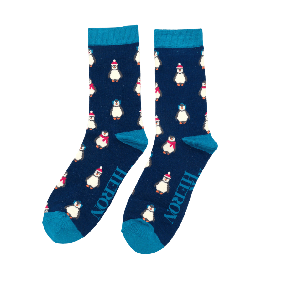lusciousscarves Mr Heron Baby Penguins Bamboo Socks- Navy