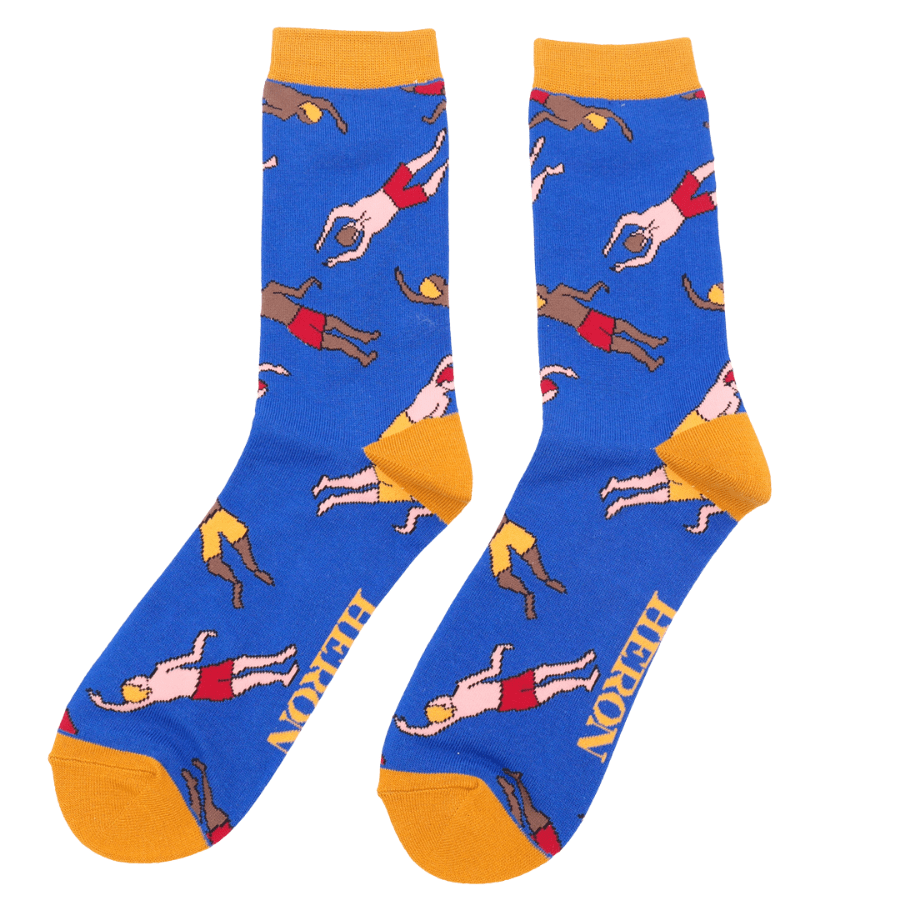 lusciousscarves Mr Heron Bamboo Socks, Swimmer's Design, Blue