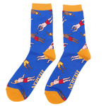 Load image into Gallery viewer, lusciousscarves Mr Heron Bamboo Socks, Swimmer&#39;s Design, Blue
