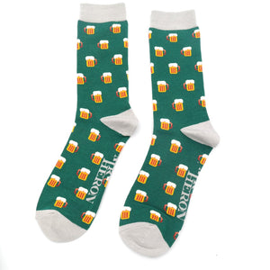 lusciousscarves Mr Heron Beer Design Bamboo Socks , Men's Green
