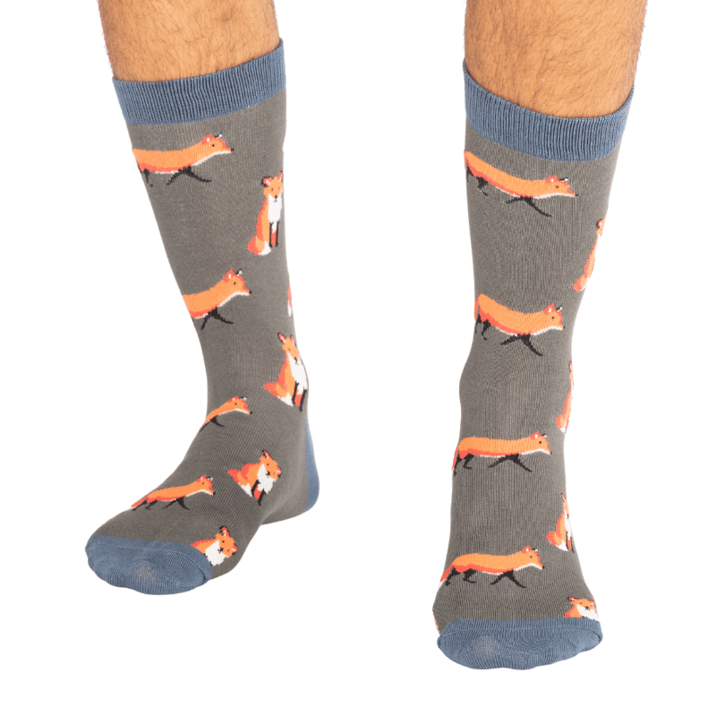 lusciousscarves Mr Heron Foxes Design Bamboo Socks , Men's Grey