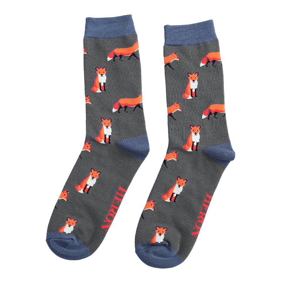 lusciousscarves Mr Heron Foxes Design Bamboo Socks , Men's Grey