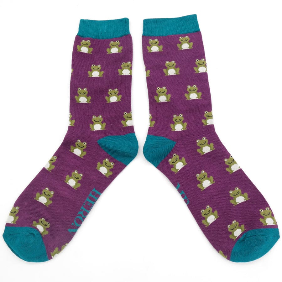 lusciousscarves Mr Heron Frogs Design Bamboo Socks , Men's Purple