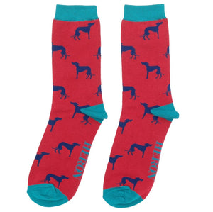 lusciousscarves Mr Heron Greyhounds Bamboo Socks, Dark Red